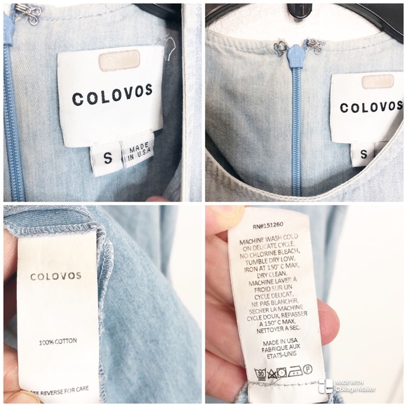 Colovos Midi Dress Chambray Seamed Two Tone Short Sleeve Asymmetrical Hem Small - Picture 11 of 16